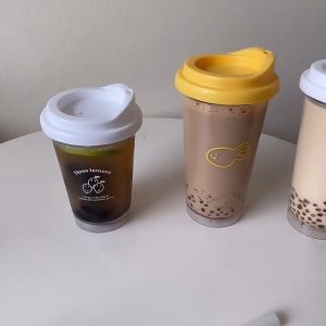 แก้วกาแฟ แก้วน้ำเก็บความเย็น แก้วพลาสติกใสแข็ง แก้วน้ำพกพา แก้วน้ำสำนักงาน นำมาใช้ซ้ำได้