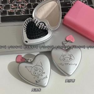 Portable Folding Heart Shaped Air Cushion Comb Mini Personal Mirror Two in One Design Compact Travel Size Hair Brush