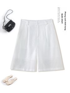 MEITESIJIAONU | Quần Shorts Vải Linen Mỏng Màu Trắng