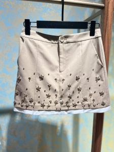 Maxxiene Summer 2024 High Waist Heavy Rhinestone Casual Versatile A-Line Mini Skirt for Women Commute Style Other Material