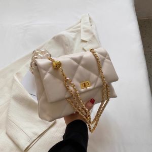 Fashionable Chain Link Womens Shoulder Bag Elegant Diamond Pattern Soft PU Leather Handbag Trendy Crossbody Bag for Youth