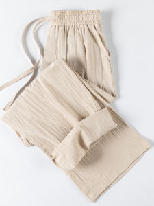 Khaki Sports Pants Mens Summer Linen Cotton Casual Thin Spring Autumn Straight Leg Long Trousers Comfortable Loose Fit Youth Fashion