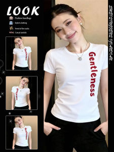 Flirty and Cute Womens T-Shirt Summer Round Neck Shoulder Accent Body-Hugging