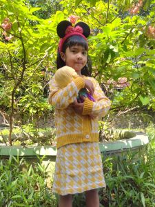 BAJU STELAN ANAK HOUNSTOOTH 4-7 TAHUN / BAJUT SET ANAK RAJUT / STELAN ROK + CARDIGAN RAJUT ANAK