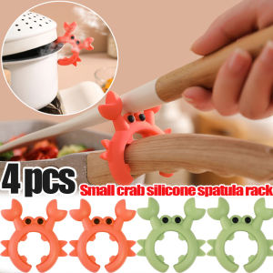 【Warm Homie】4/2 Pcs Silicone Spatula Rack Small Crab Anti Scalding Overflow Pot Clip Spoon Holder Clip Universal Shovel Rack Kitchen Gadget