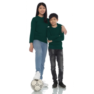 Kaos Polos Anak Oneck Lengan Panjang Bahan Katun Combed 30s Warna Forest Green