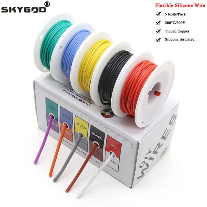 （5 Colors Mix Kit）Heat Resistant Flexible Silicone Wire 30/28/26/24/22 ...