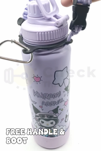 Kuromi Cartoon Design Travel Insulated Tumbler 800ml | Leak-Proof for School w/ Handle & Boot