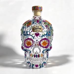 Bình Đựng Rượu Hình Đầu Lâu Vẽ Tay Chất Liệu Thủy Tinh Trong Suốt Dùng Đựng Tequila Quà Tặng Trang Trí Ngày Của Người Chết (Dia De Los Muertos)