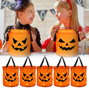 Xô Đựng Kẹo Halloween Phát Sáng Có Tay Cầm Túi Đựng Kẹo Phát Sáng Trong Bóng Tối Có Thể Tái Sử Dụng Dành Cho Trẻ Em Và Người Lớn Chất Liệu Vải Không Dệt Dùng Làm Quà Tặng Trong Các Bữa Tiệc