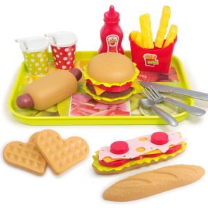 Pretend Play Fast Food Set Play Food for Kids Kitchen - Play Kitchen Accessories - Toy Foods with Play Burger and Hot Dog