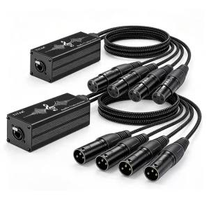 4 Channel 3Pin XLR Male+Female Multi Network Receiver to RJ45 Cable XLR DMX Channels Over RJ45 Cat5/Cat6 Ethernet Cord