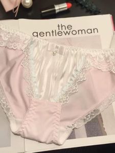 กางเกงชั้นในผ้าไหมน้ำแข็งขอบลูกไม้เอวต่ำสำหรับผู้หญิงในช่วงฤดูร้อน กางเกงชั้นในทรงสามเหลี่ยมระบายอากาศได้ดี ความยาวถึงเข่า เอวต่ำ