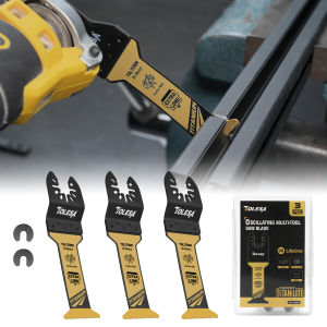 TOLESA 3PCS Extra-Long Titanium Oscillating Saw Blades Multitool Saw Blades Set for Metal Wood Plastic Wear Resistant Saw Blades