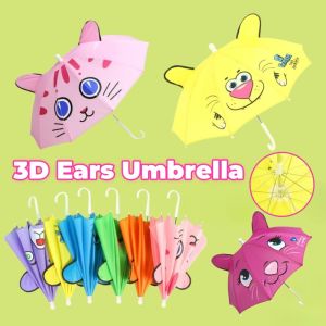 Kids Cartoon 3D Ears Umbrella Cute Stereoscopic Ear Modeling Long-handled Umbrella for Girls Boys Sunny Rainy Day