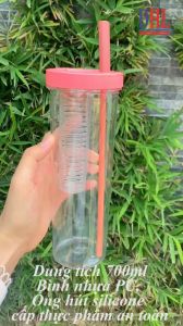 {QUÀ TẶNG} Bình nước trong suốt siêu cute có ngăn lọc trà trái cây Dung tích 700ml Có Ống Hút Tiện Dụng