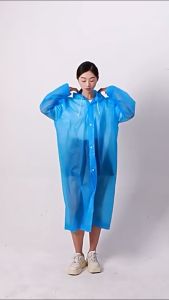 Jas Hujan Kancing Ponco Dewasa Kekinian Bahan Eva Tebal Transparan Lengan Karet Waterproof-80522