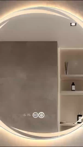Bathroom half mirror intelligent one click defogging LED three color adjustable light wall mounted round mirror