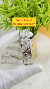 Vòng tay nữ bản dẹp size từ 5li bạc 950 xi vàng trắng Vòng tay đôi bạc xi 3 lớp bạch kim kiểu chạm kim cương đẹp - KIM LOC PHAT VCD5li
