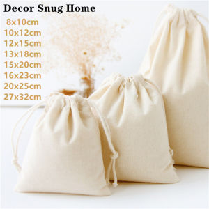 【Free Shipping】White Drawstring Storage Bag Candy Food Packaging Bag Linen Beam Mouth Storage Bags DIY Home Pocket