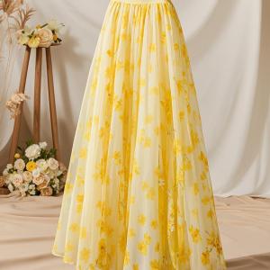 YINGKETUO | French Fashion Sweet High Waist Yellow Flowered Skirt