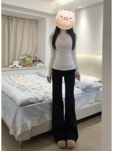 American Style Low Waist Bell Bottom Jeans Womens Spicy Design High Rise 175 Tall Black Denim Pants Autumn Fashion for Girls