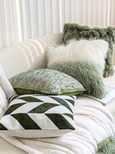 Luxurious French Style Fox Fur Pillow Cover Woolen Beach Green Sofa Living Room Villa Sample Room Square Cushion Case