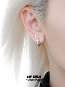 Pure Silver Cross Ear Studs Non-Removable Sleeping Friendly Neutral Design Earrings for Women Original Design Fashion Jewelry