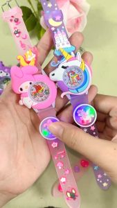 Jam Tangan Anak-Anak Display Analoq Strap Rubber Lampu Motif Dial Karakter Sanrio Kuromi Meldoy