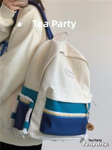 Trendy Color Block Design Backpack for Girls College Students High School Simple Versatile Bookbag Water Resistant Soft Polyester