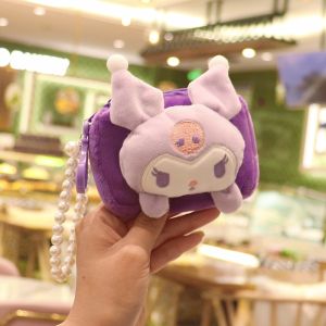 Plush Purse Cinnamoroll MyMelody Kuromi Plushies Kawaii Plush Pearl Lanyard Pendant Girls Card Holder Toy Christmas Gift