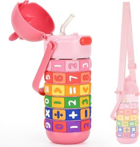 430ml Kids Insulated Tumbler with Straw 316 Stainless Steel Water Bottle Digital Puzzle Portable Outdoor Student cup Leakproof