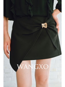 WANGXO | Chân Váy Ngắn Len Lanh Có Kết Cấu với Nơ 3D và Trang Trí Kim Loại