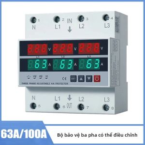 Rơle Bảo Vệ Giám Sát Dòng Điện Điện Áp Quá Thấp Quá Cao Điều Chỉnh Được 3 Pha Lắp Trên Thanh DIN 100A 63A Dùng Cho Cầu Dao Điện.