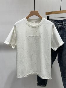 Loose Fit Casual round Neck Short Sleeve T-Shirt Mens American Style Fashionable Summer New Ink Splatter Embroidery Top