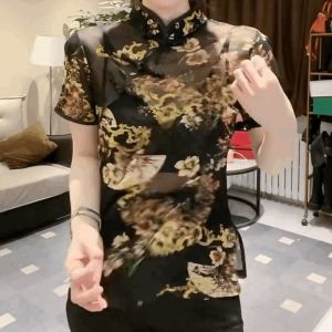 Elegant Lace Trim Short Sleeve T-Shirt: Women's Slim Fit Stand Collar Floral Print Vintage Style Summer New Arrival Top
