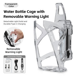 West Biking | WEST BIKING Bicycle Water Bottle Cage With Detachable Warning Light Ultralight PC Cycling Bottle Stand MTB Road Bike Accessories