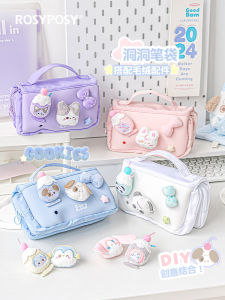 Rosyposy Soft Set Pencil Case Girls 2024 New Arrival Hole Stationery Box for Girls Stationery Case Large Capacity Pain Pencil Case Good-looking Ins Style Pencil Case Junior High School Girls Dedicated Boys Pencil Bag
