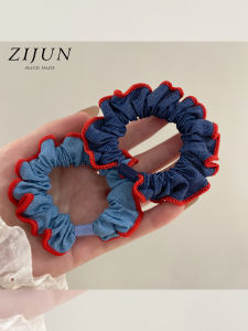 ZIJUN | Indigo Patchwork Lace Wrinkle Hair Scrunchie