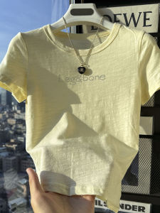 Slim Fit Short Sleeve T-Shirt Womens Summer New Korean Style round Neck Letter Rhinestone Simple Versatile Weight Loss Trendy Top