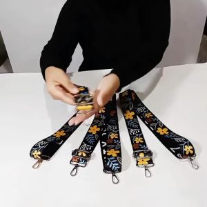 Tali Tas Selempang Strap Polykatun Tebal Lebar 4cm GHL Bunga Hitam