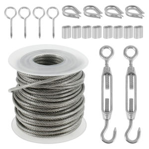 15M/30M Stainless Steel Cable Rope Kits Garden Railing Wire Fence Roll Kits for Outdoor Tent Cleaning Rope 304 PVC Coated