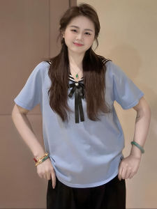 Áo Thun Tay Ngắn Dệt Kim Cổ Thuyền Dáng Rộng Cỡ Lớn Cho Nữ Mùa Hè 2025 Phong Cách Công Sở Thường Ngày Thoải Mái