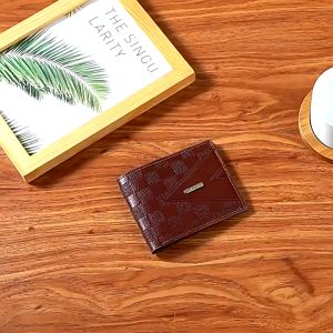 Ví da nam gấp đôi sang trọng 3 màu thiết kế họa tiết chữ V phong cách Retro BZ040