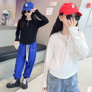 Rolanko Kids Girls Long Sleeve Shirt Top Children Girls Stretch Casual Blouse Kids Clothes 4-14 Years