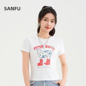 SANFU | New Cute Printed Comfort Round Neck Loose Womens Short T-Shirt
