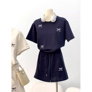 Loose A-Line Waist Short Sleeve T-Shirt Skirt Set Womens Casual Fashionable Korean Style Two-Piece Suit Summer 2024