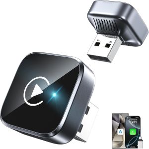 Shiny Silver Wireless CarPlay Adapter Fast Auto-Connect Android Auto Dongle Compact Plug for Smooth Driving Experience