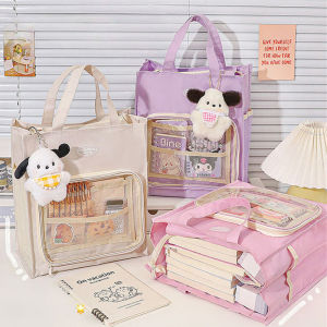 Large Capacity Canvas Tutorial Bags for School Students Book Tote for Extra Classes Study Sessions Organizer with File Pockets