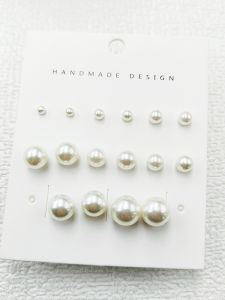 Classic Pearl Ball Earrings Titanium Needle Small Size Value Pack 8 Pairs White Card Pack Fashion Jewelry Accessories